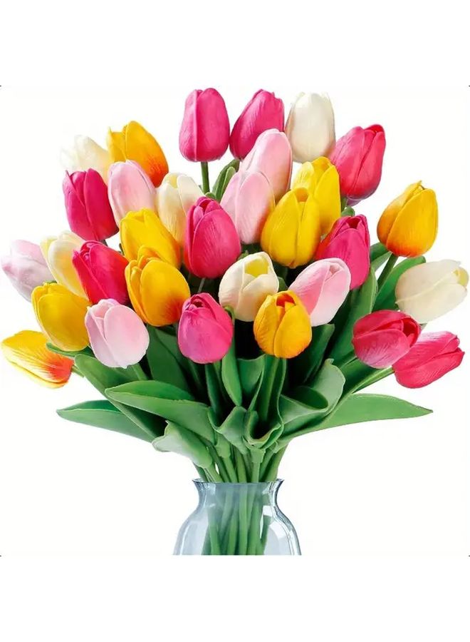 10pcs Real Touch Artificial Tulip Bouquet Mixed Color Faux Flowers For Home Office Wedding Decor - Image 1